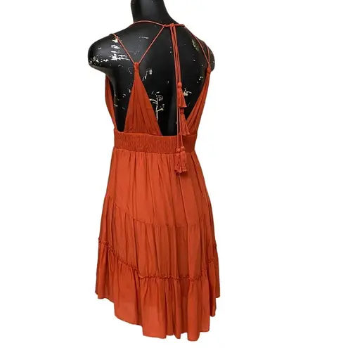 Sea Gypsies Rust Orange Boho Halter Ruffle Dress Size Small