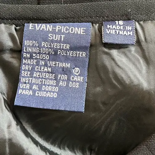 Evan Picone Pencil Skirt Suit Separate Classic Work Lined Solid Black Size 16