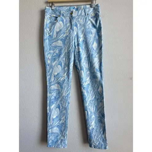 J. McLaughlin Lexi Blue White Marbled Swirled Skinny Jeans Women Size 8 Stretch