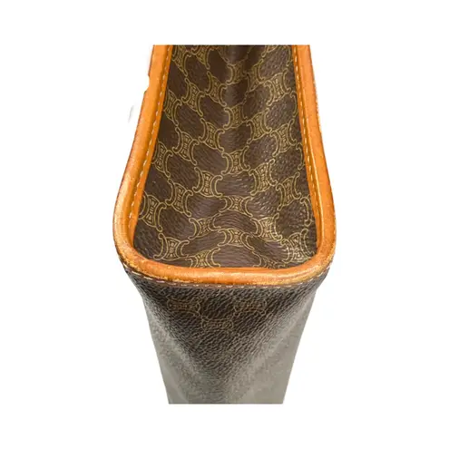 CELINE Vintage Macadam Coated Canvas Clutch Pouch Made In Italy Tan Leather Trim