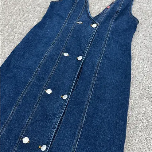 Pilcro Denim Vest Midi Dress far wash button up down double v neck knee length Blue Size 6