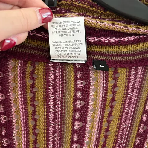 Vintage Sharon Young Purple and Green Striped Cardigan Size L