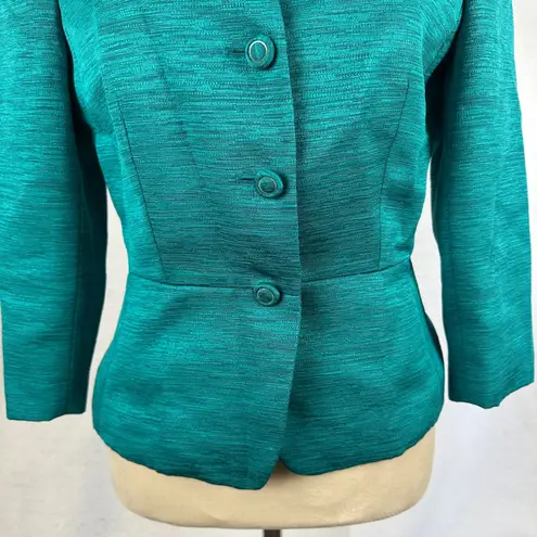 Tahari Arthur S. Levine Teal Green Button Front Blazer Womens 6 Classic Career