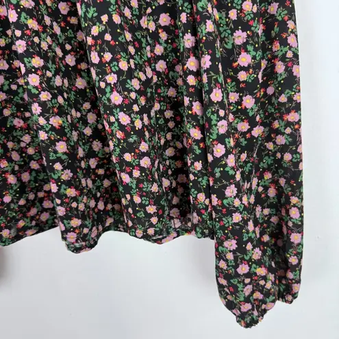 WAYF NWT Long Sleeve Floral Ruffle Mock Neck Top Blouse Black Size Small S NEW