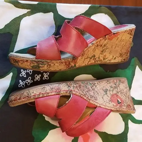 💕BOC💕 Leather Floral Cork Platform Sandal Wedge Size 10