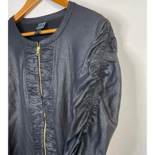 Clara Sunwoo Liquid Leather Ruched Detail Jacket Black Vegan Slim Fit Womens L Size L