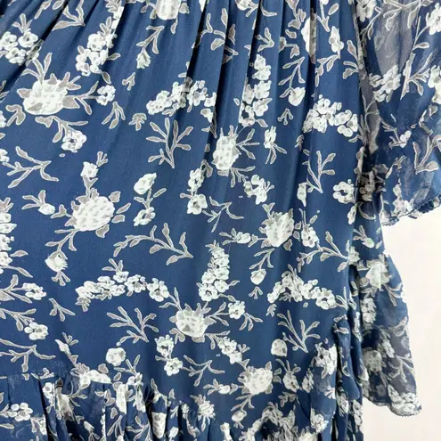 Ulla Johnson Alissa Blue Floral Ruffle Silk Chiffon Dress Size 2 Sheer Lined