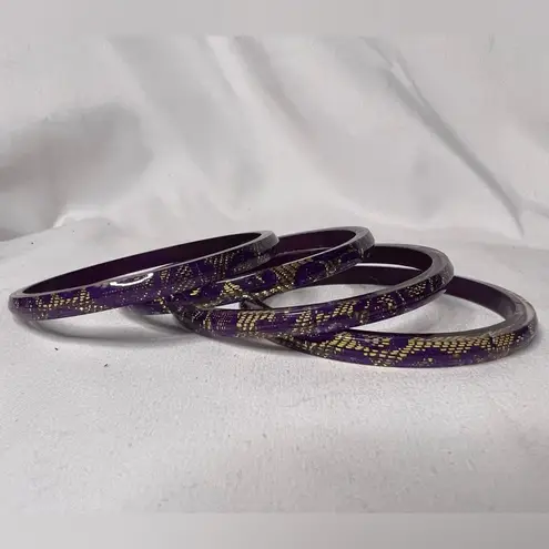 Purple and Gold Lace Acrylic Bangle Bracelets