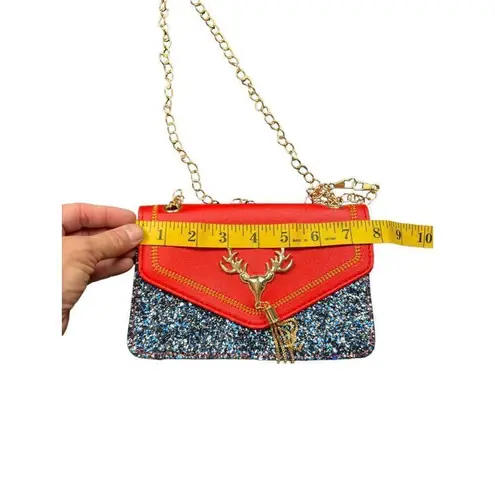 Red & Black Glitter Reindeer Crossbody Purse With Gold Chain Strap 7"x5"