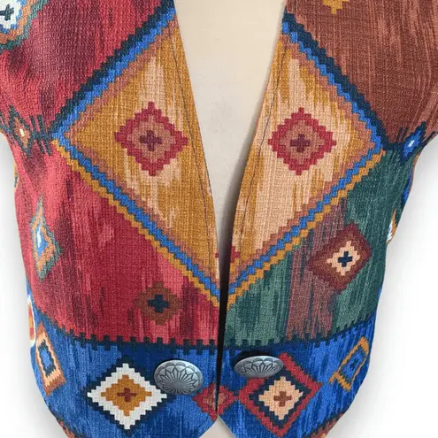 Vintage 90s Coldwater Creek Southwestern Tapestry Vest Concho Buttons Medium Red