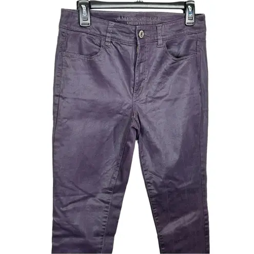 American Eagle  Purple Coated Hi-Rise Jeggings Sz 8 Skinny Stretch Pants