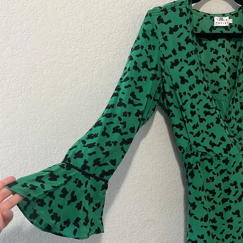 Tanya Taylor Nomi Wrap Dress Green Silk Print Ruffle Trim, Size 4