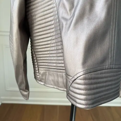 NWT Midnight Velvet Metallic Taupe Faux Leather Moto Jacket Pink Faux Fur Collar Brown Size 1X