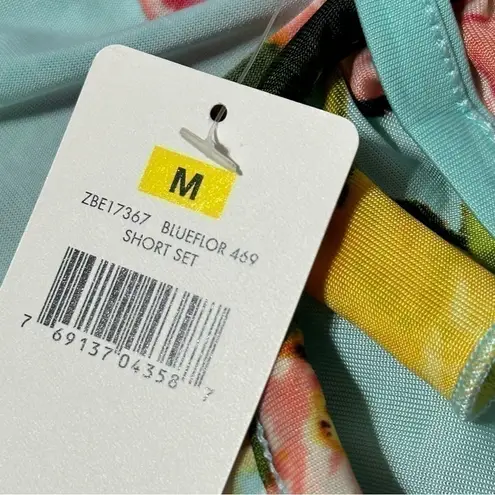 Betsey Johnson  Women’s M Aqua Turquoise Blue Floral Print Ruffle Front Tank Top