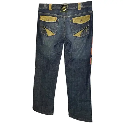 Rocawear Y2K Roca Wear Women's 9 Jeans Blue Denim Pink Tan Corduroy Spell Out Distressed