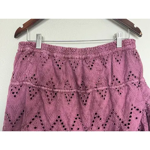 Free People  Serenity Mini Skort Skirt Dreamy Mulberry Eyelet Scalloped Hem Boho