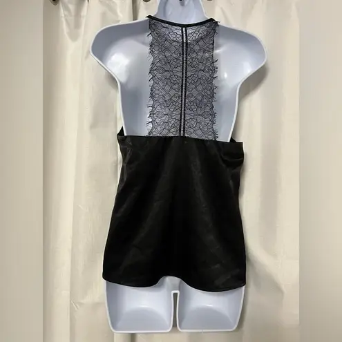 Lucy Paris Women’s Black Satin Silk V Neck Lace Racerback Top Size XS