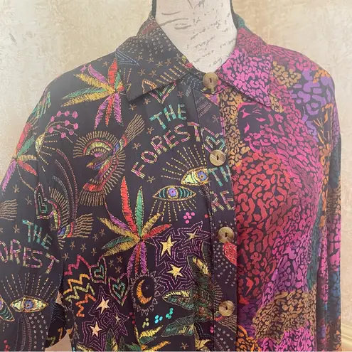 Farm Rio Mixed Black Prints Lenzing Ecovero Viscose Button Shirt In Multi Sz XL