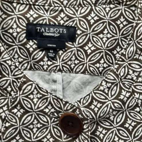 Talbots  Womens Medium Brown Geometric Print Cotton Jacket Cropped Fall Blazer