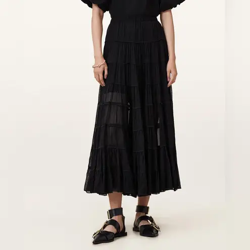 All Saints Black Eva Tiered Midi Skirt