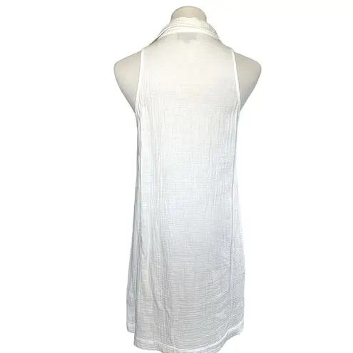 Monrow Gauze Cotton Henley Halter Collared Button Sleeveless Dress White Small