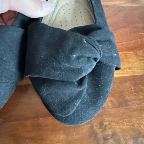 Long Tall Sally Black Suede Knotted Bow Slip On Ballet Flat Womens 11 Academia