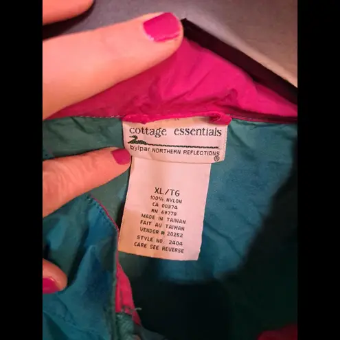 VTG Cottage Essentials Blue/Green Full Zip Lightweight Jacket Hidden Hood XL Blue