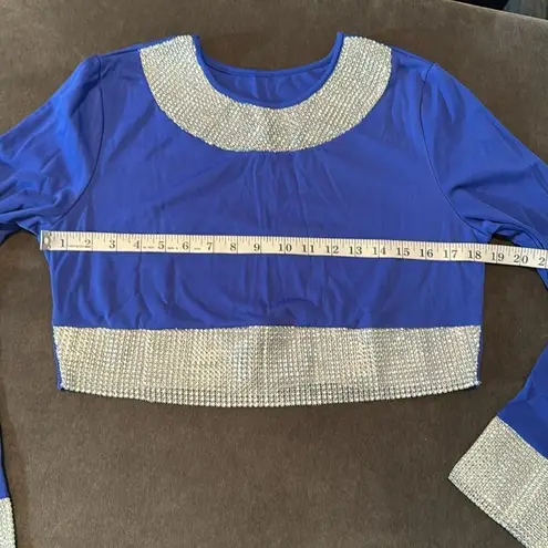 Women’s Sexy Bodycon Blue & Silver Studded Crop Top & Pencil Pants Size XL NWOT