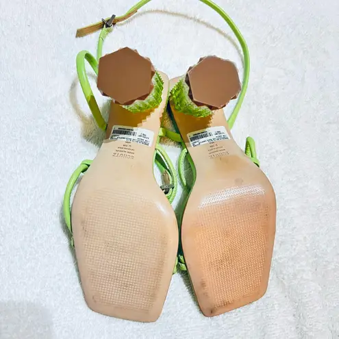 Schutz Women’s Mayte Lime Green Leather Acrylic Block Heel Sandal size 6.5