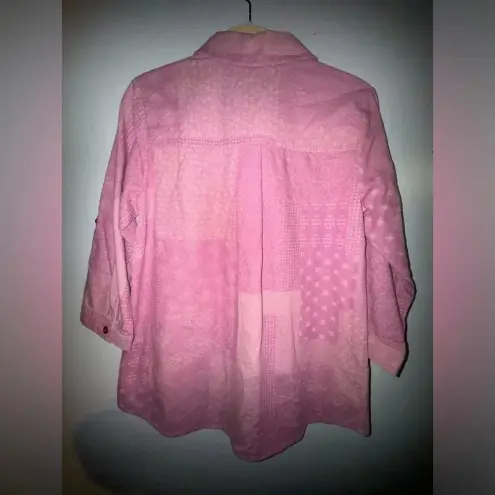 JOAN RIVERS women’s Pink‎ and white patch work Shirt Pockets Size XL 100% Cotton Pink