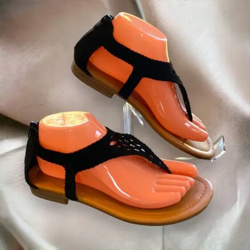 Maurice's  Black Crochet‎ Thong Sandals with Zipper Closure