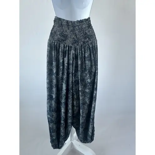 Tropical Group Hawaii Blue Gray Balloon Smocked Pant Jumpsuit, Sz: OS (b50) Boho Size undefined