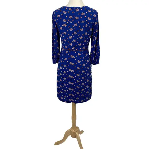 Boden Fit & Flare Mini Dress Allover Autumn Leaf Print Blue Flowy Womens 8