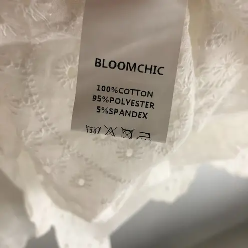 Bloomchic Solid Ruffles Scalloped Trim Laser Cut Blouse White 18-20