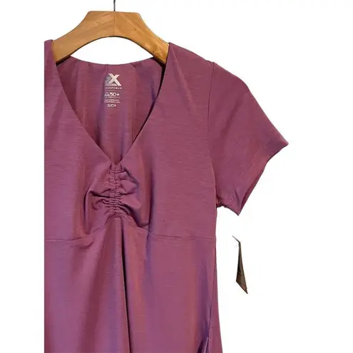 ZeroXposur Ruched Dress Women's Small V Neck Purple Short Sleeve Swim Cover NEW