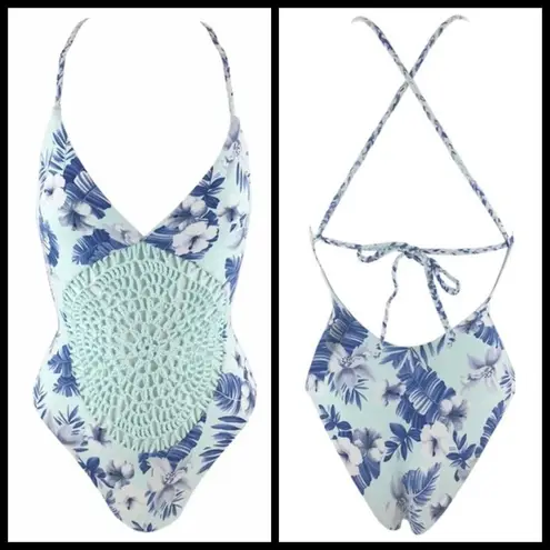 frankie's bikinis 💕💕 Poppy One Piece Swimsuit ~ Hawaiian Mist Crochet S NWT