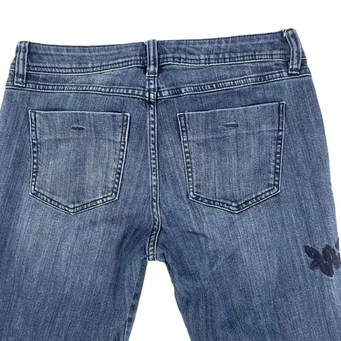 Elle Women's Retro Blue Floral Embroidery Classic Medium Wash Jeans Size 8