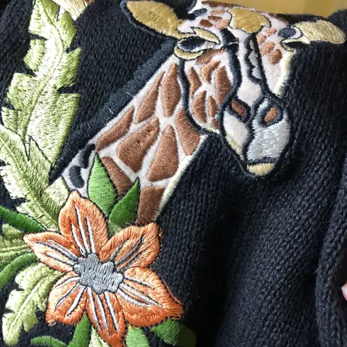 Jenny Vintage Ramie Short Sleeve Sweater Floral Safari Animal Print Black XL