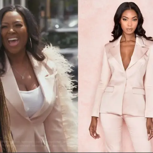 House Of CB  Orchidea Blush Feather Trimmed Blazer Pant Set