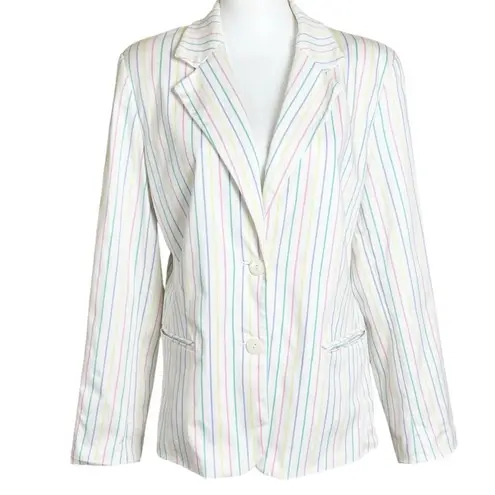 Sag Harbor Blazer Womens Size 14 Pastel Easter Rainbow Stripe Office Work Career
