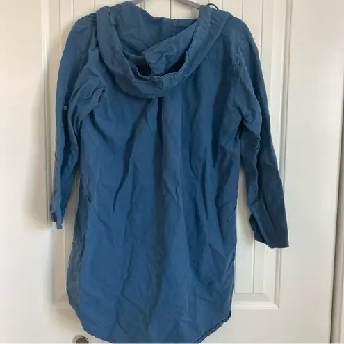 Dr. Flax Womens Blouse S/M Linen Blue Pockets Hooded Lagenlook Size M