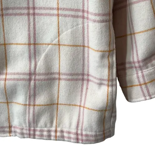 HFX Ladies Snap Button Down Cream Long Sleeve Plaid Shirt Cozy Shacket Size M Orange Size M
