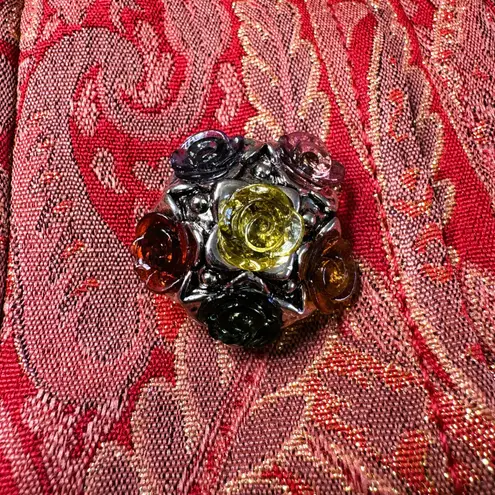 Handmade Custom Red Gold Paisley Brocade Jacket Womens Small Blazer Wide Collar