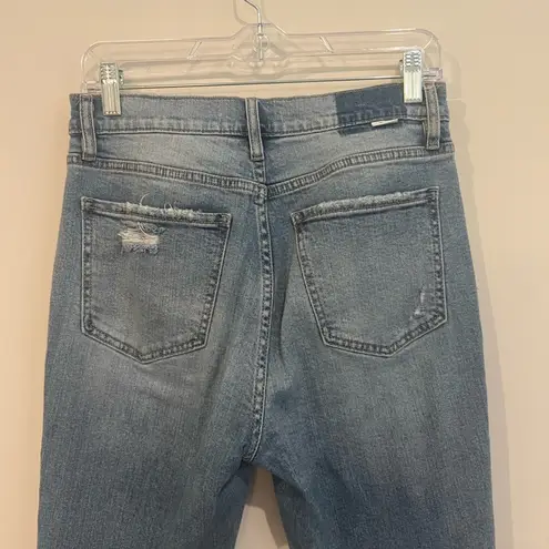 Daze Jeans Women 28 Blue High Rise distressed crop light wash cotton pant zip