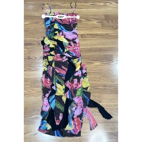 ROCOCO SAND multi floral bodycon Chris Midi Dress small Black