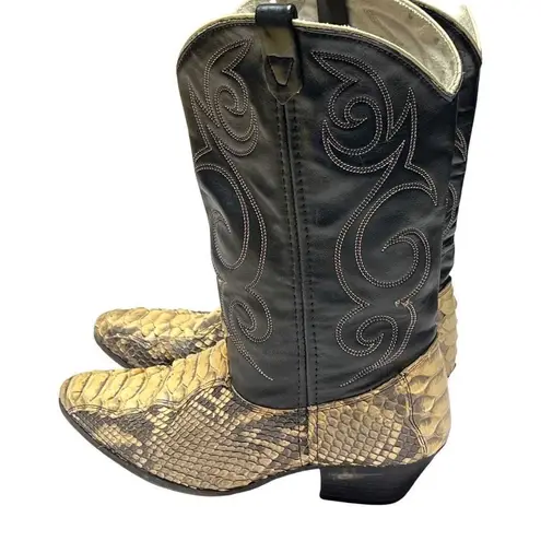 Exotic Leather Python Snakeskin Women’s Cowboy Boots size 6.5 Vintage Slip On Gold
