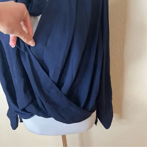 Derek Lam Collective navy blue chiffon long sleeve neck tie blouse 40 / US 4