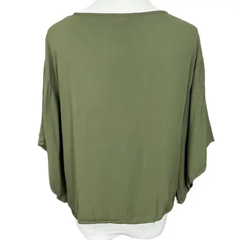 Lovestitch Olive Green Short Sleeve Tie Front Boxy Fit Top S