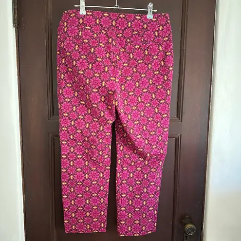 Soft Surroundings | Fuscia Abstract Floral Printed Ankle Slim Pants | Medium