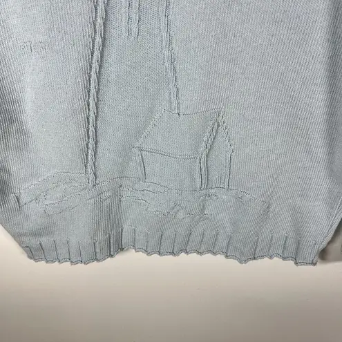 Vtg Binghamton Knitting Co Mock Neck Sweater Lighthouse Nautical USA Made blue M Size M - Image 4